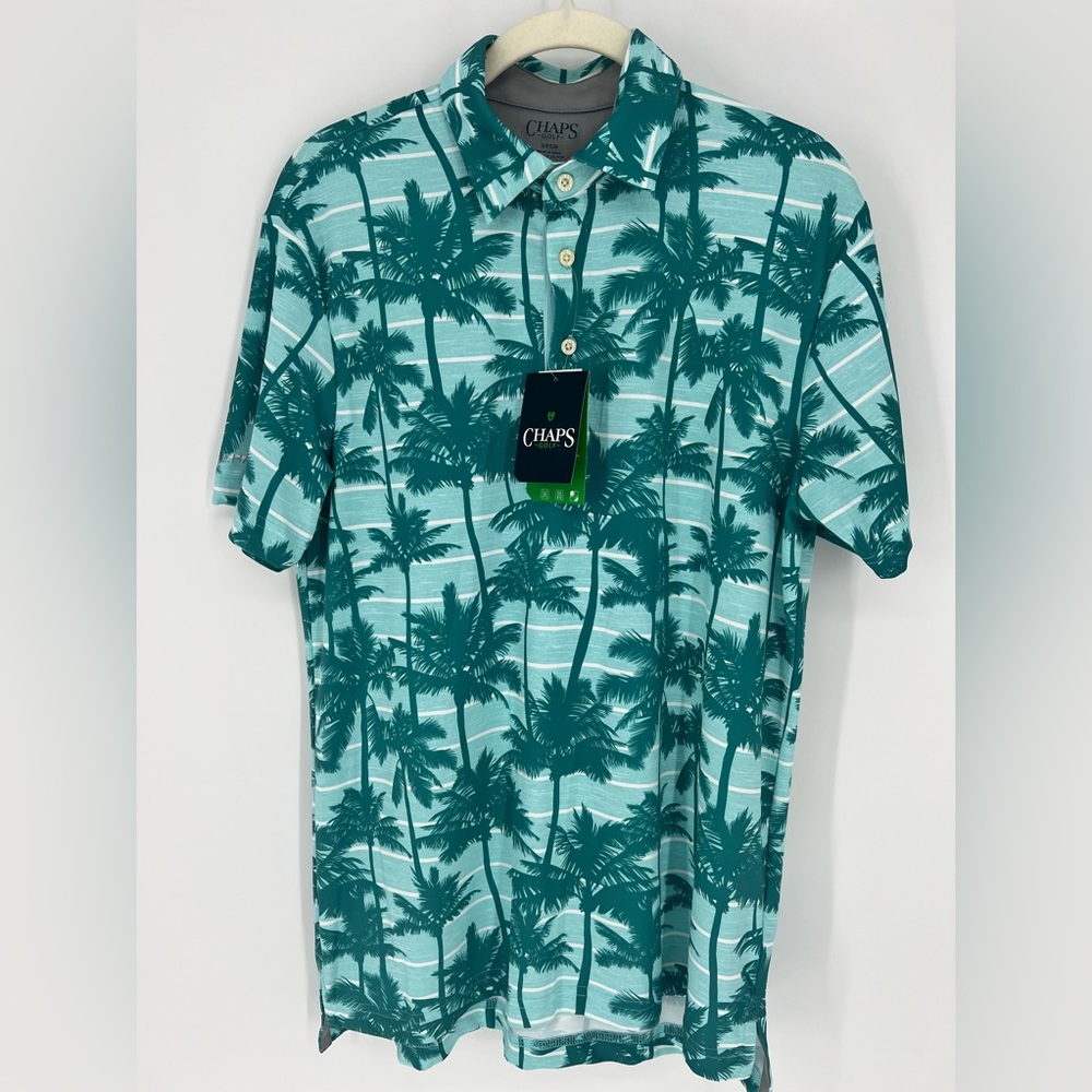 CHAPS GOLF Men's Tropical Turquoise Performance Short Sleeve Polo Vacation Sz S